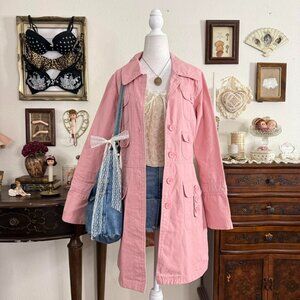Y2k preppy coquette twee girly grunge pink coat with button details